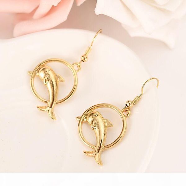 

k fine gold gf round cute dolphin pendant necklaces and earrings for women girls ,papua new guinea jewelry wedding brida party gift, Silver