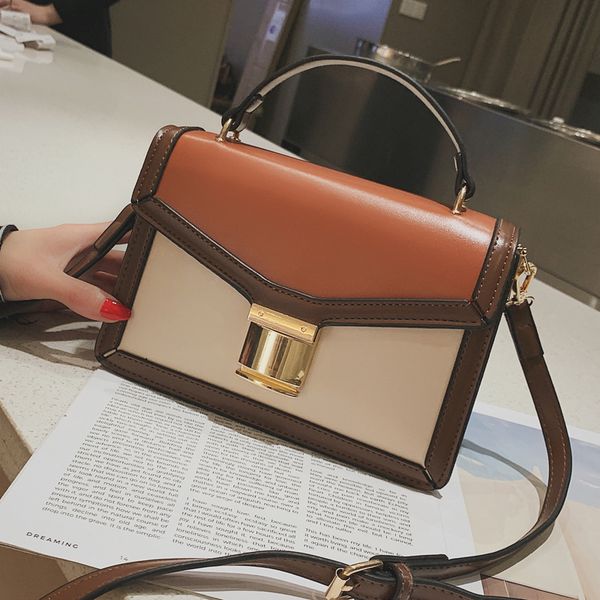 

elegant female tote bag 2020 new pu leather women's designer handbag contrast color lock shoulder messenger bag