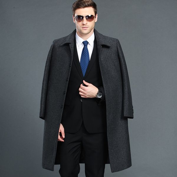 

single breasted and long cashmere clothing men' s jackets winter thicken casual woolen coat overcoat 3xl 4xl, Black