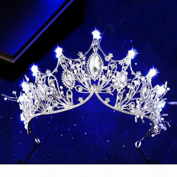 

k new various luminous tiaras crowns for birde blue light led crown for women party wedding headpiece hair ornaments crystal tiara c181, Slivery;golden