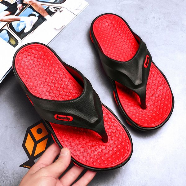 

men's summer fashion wear resistant indoor flip flops male non slip soft bottom personality sandals summer outdoor beach shoes, Black