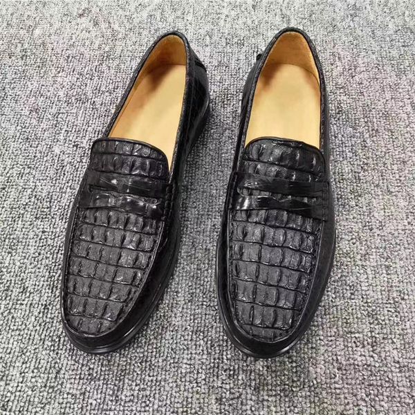

business style authentic real crocodile skin non-slipping sole men moccasins genuine alligator leather male slip-on dress shoes, Black