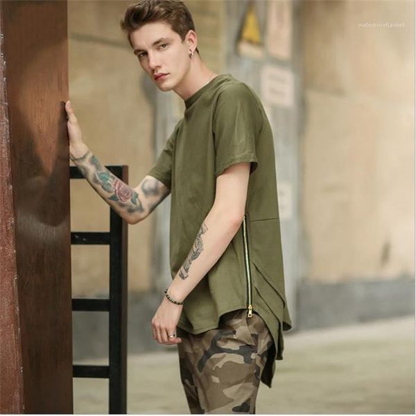 

color street style tees males fashion 2020 new style clothes teenagers irregular zipper fly tshirts mens summer designer solid, White;black