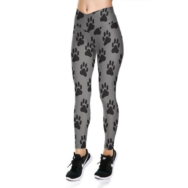 

new puppy dog footprints 3d prints v high waist fitness push up women leggings slim female pencil pants, Black