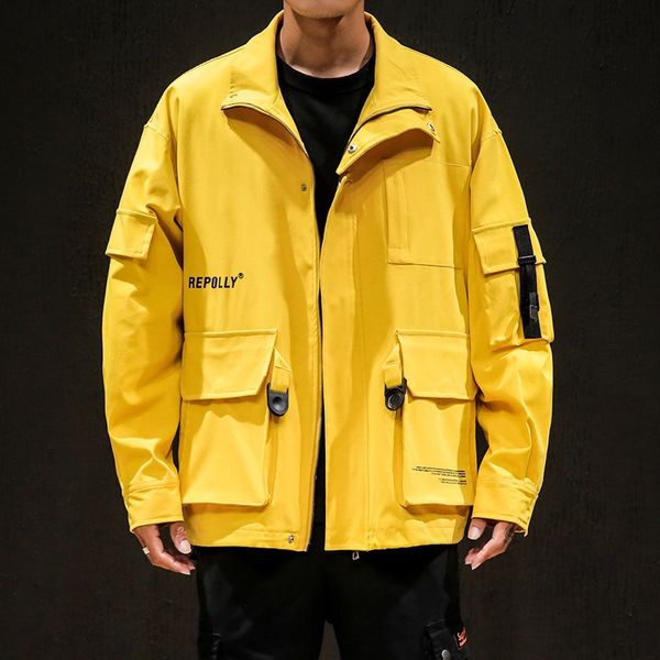 

oha0q 2019 autumn new men's casual multi-pocket washable outer lapel 100polyester american for men 2019 autumn new men's casual mu, Black;brown