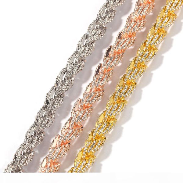 

alloy inlay drill 9mm rope chain necklace gold color iced rhinestones hip hop necklaces jewelry men women, Silver