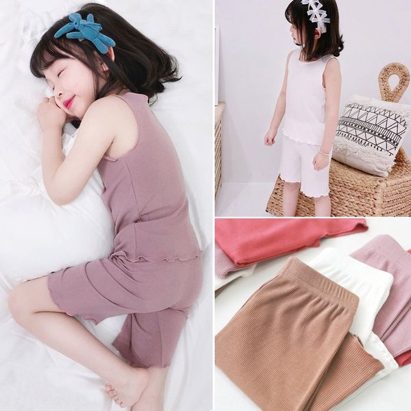 

asgcx children's thin solid color pothole home clothes babies' soft glutinous sleeveless shorts pajamas pajamas shorts western sty