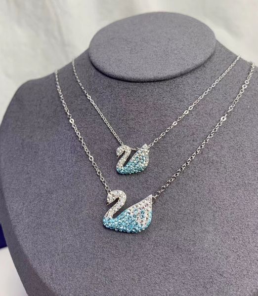 

designer necklace s925 pure silver gradient blue swan necklace large and small, suitable for women's wedding matching original box