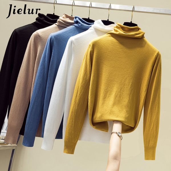 

women's sweaters autumn winter turtleneck pullovers slim-fit sweater solid color femme korean knitted chic slim long sleeve pullover, White;black