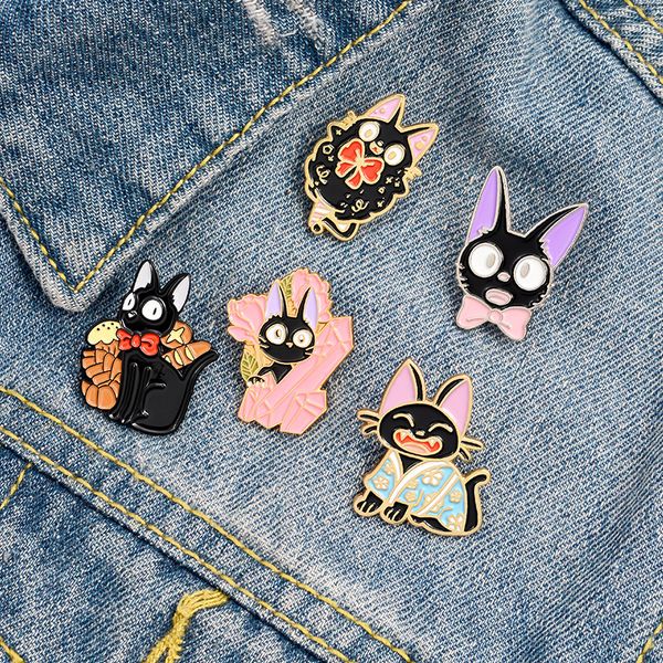 

black cat jiji enamel pins 7styles cat cartoon movie kiki brooches animal jewelry brooches lapel pin for friends gifts, Gray