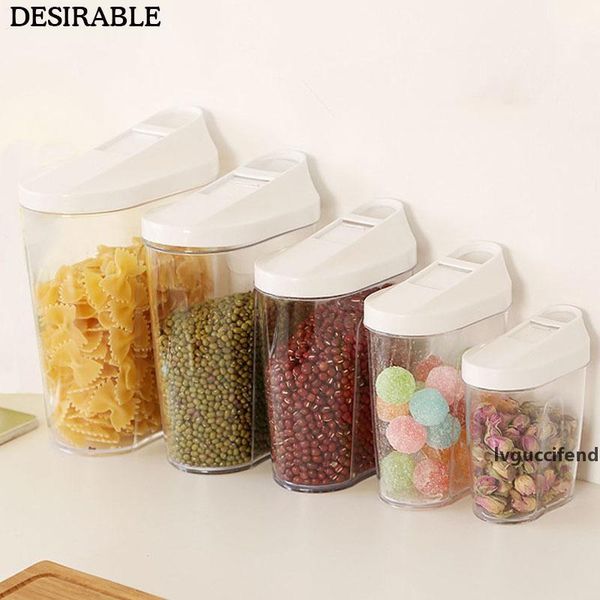 

5 piece grade plastic sealed cans kitchen snacks and cereals storage bottle transparent food canister keep fresh jar a set t200507