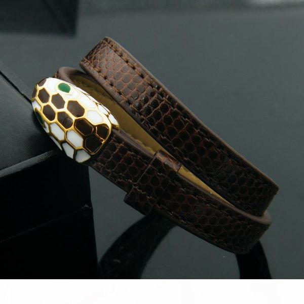 

luxury designer jewelry women bracelets fashion double circle color pu snake head drop oil bracelet for ladies titanium steel gold plat807c#, Black
