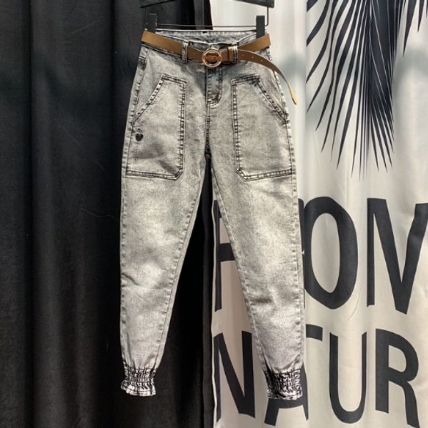 

fashion denim jeans woman 2020 spring loose harem pants new pockets beam leg skinny jeans high waist students, Blue