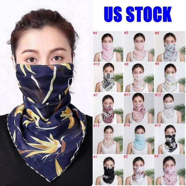 

ship from usa chiffon floral print windproof anti-uv scarf outdoor sports cycling face mask women lady summer neckerchief neck protector, Black