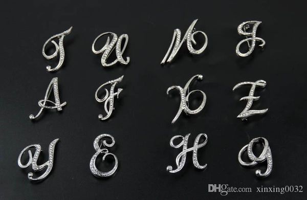 

europe and america studded diamonds gold and silver brooch 26 english letters brooch letter a-z alloy brooch retro pin gift, Gray