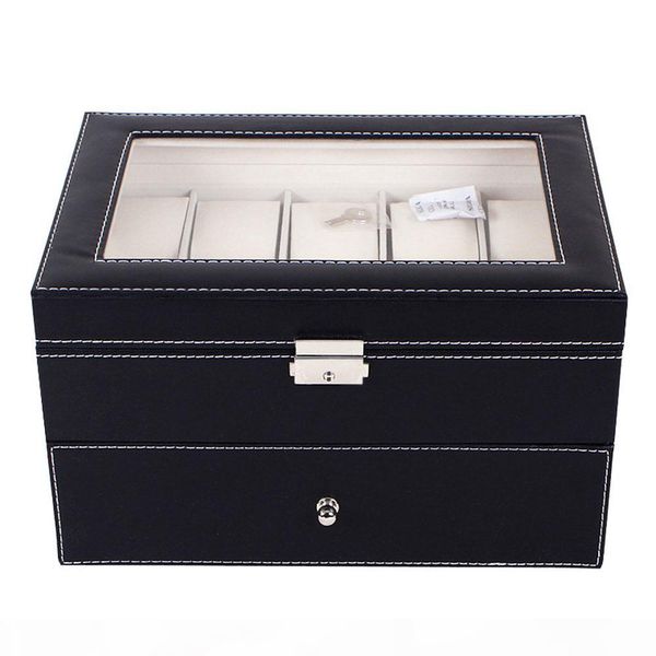 

20 grids pu leather watch box case professional holder organizer for clock watches jewelry storage boxes case display, Black;blue