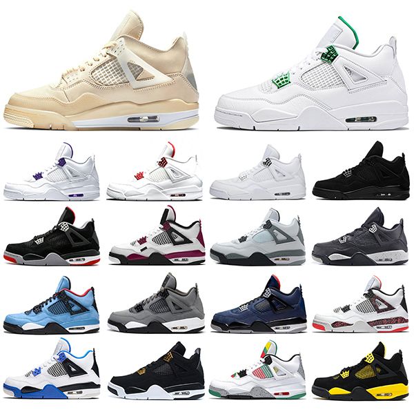 

basketball shoes jumpman 4 4s neon sail metallic purple red what the og bred white cement mens trainers sneakers sports size 40-47