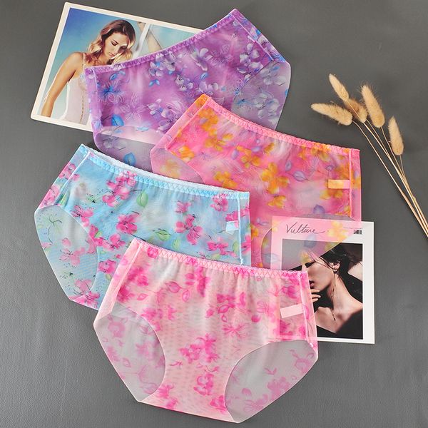 

women's panties women print seamless briefs underwear mid-rise ultra-thin transparent ladies female lingerie  l xl, Black;pink