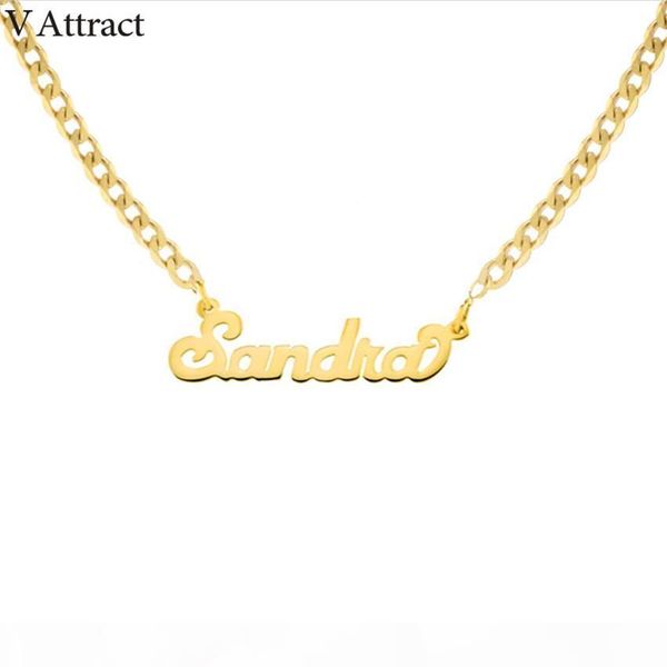 

e gold silver curb chain choker custom name pendant necklace personalized jewelry christmas gift old english font long necklaces