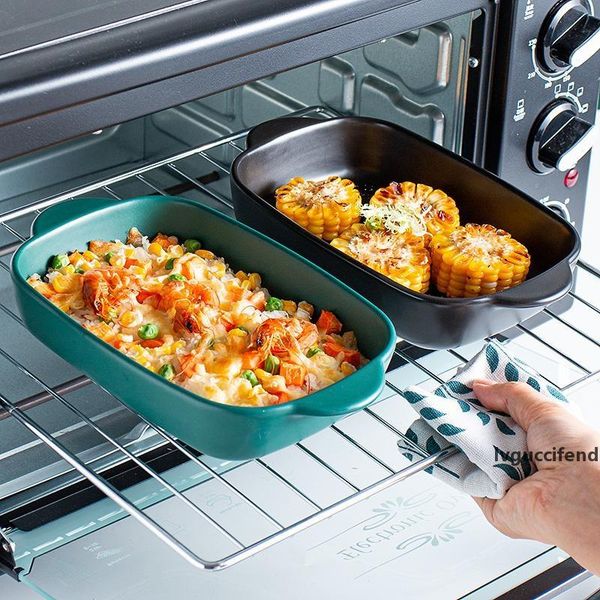 

ceramic rectangular binaural cheese risotto plate baking dish microwave western food bowl oven special baked rice tableware t200523