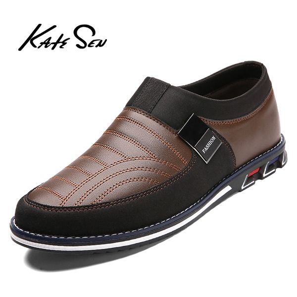 

new brand men shoes leather men's casual shoes breathable slip on men business walking footwear size 48, Black