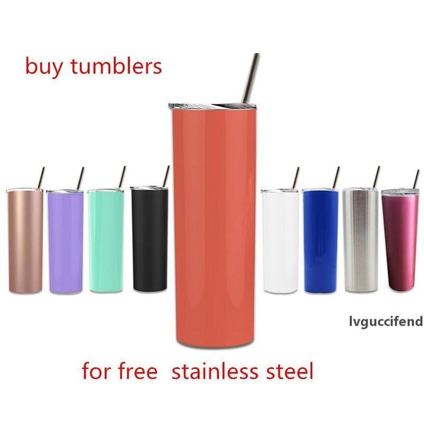 

20oz skinny tumbler straight tumblers stainless steel cups vacuum insulated wine mug cup car cup unique gift for woman 600ml 9 colors