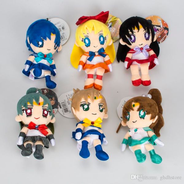 

new 6pcs/lot 7" 18cm sailor moon jupiter mars mercury pluto uranus venus plush doll anime keychains stuffed pendants gifts soft toys