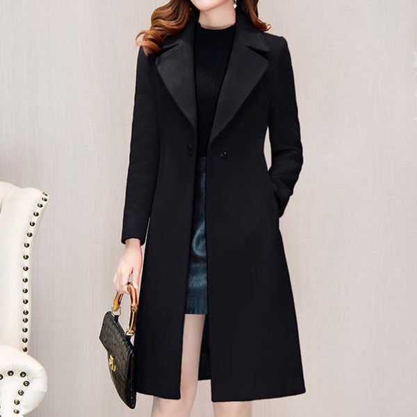 

2020 new women outerwear autumn winter clothing fashion warm woolen blends slim female elegant double breasted woolen coat, Black