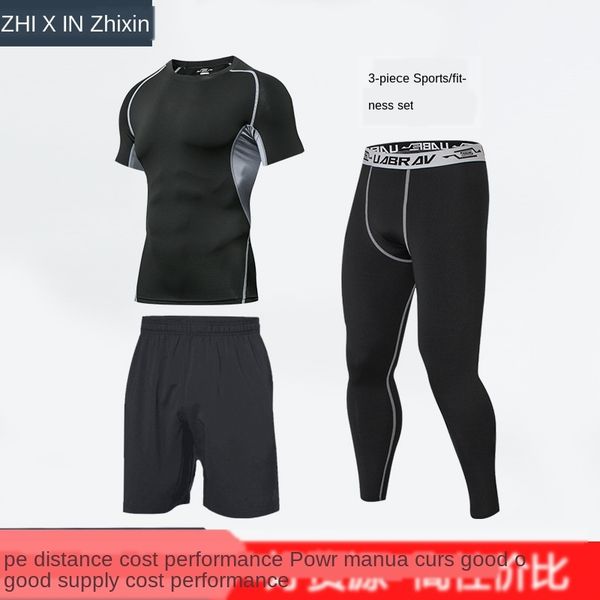 

summer new thin sports suit sportswear sportswear men's casual short-sleeved running quick-drying breathable fitness suit, White;black