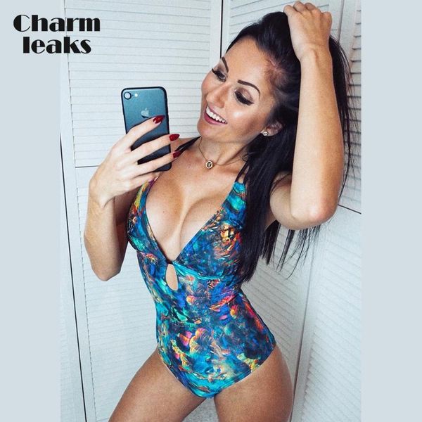

charmleaks one piece women swimwear retro floral print swimsuits deep-v monokini back cross bandage beach wear bikini, White;black