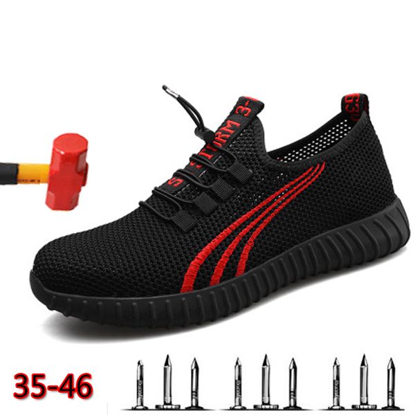 

safety shoes men's steel toe lightweight anti-smashing work sneakers breathable wear-resisting both men and women, Black