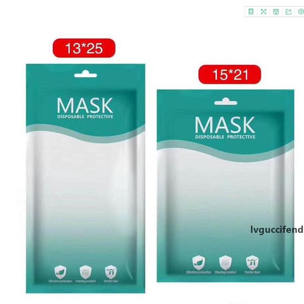 

dhl 13*25cm 15*21cm zipper plastic opp retail packaging bags for disposable face mask 3 layer mask hang hole package bag