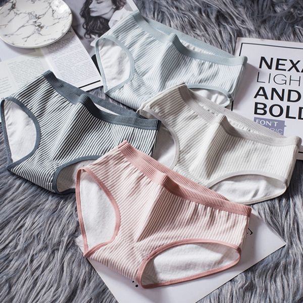 

New Arrival Stripe Women's Cotton Panties Girl Lovely Comfortable Briefs Bikini Underwear Hot Sale Sexy Large Size Ladies Briefs, Black;pink