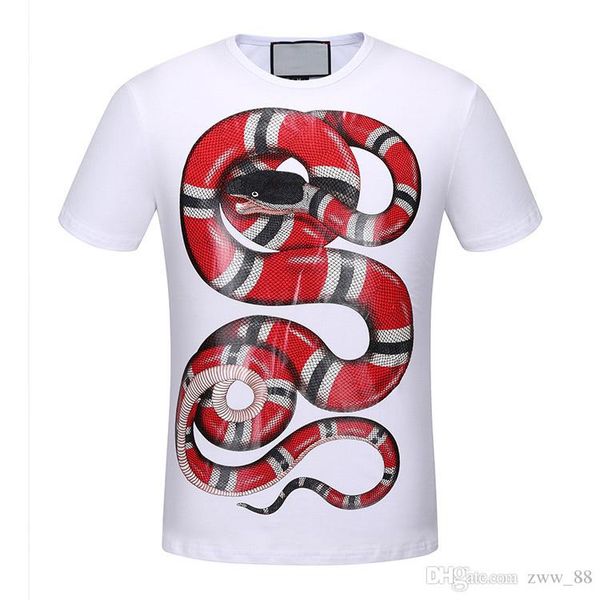 

2017 summer new high-end men's snake brand t-shirt fashion short sleeve skull printing fashion t shirt men's tees, White;black