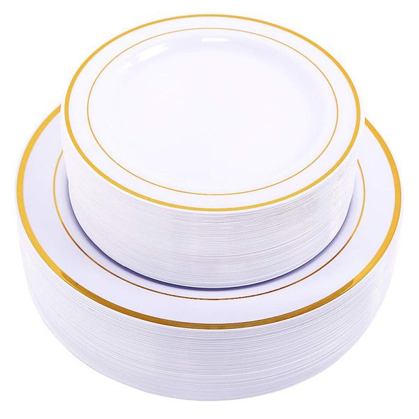 

plastic golden plate wrap disposable golden tableware 7.5 inch 10.25 inch plate