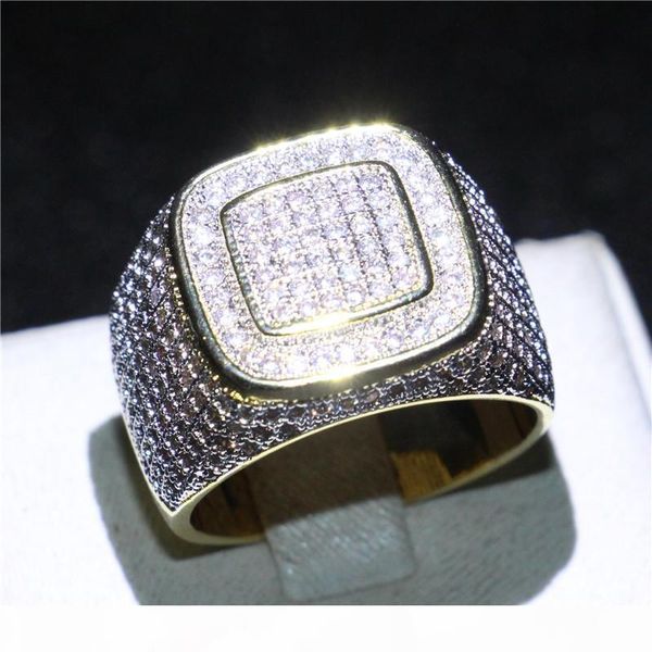

new arrival golden handmade engagaement wedding diamond ring small cubic zirconia pave setting luxurious jewelry rings for men size8-13, Slivery;golden