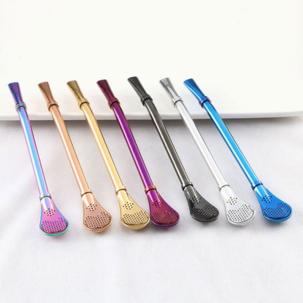 

new stainless steel drinking straw spoon tea filter yerba mate tea straws bombilla gourd reusable tea tools washable bar accessories