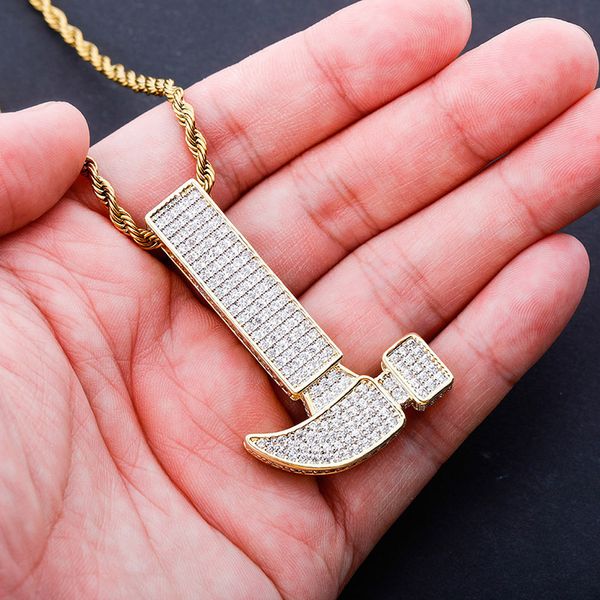

hip hop micro paved cz stones bling iced out gold hammer pendants necklace for men fashion rapper jewelry gifts drop shipping, Silver