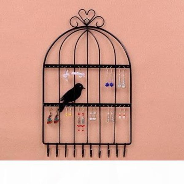 

iron birdcage wall hanging necklace earrings bracelets holder jewelry display stand storage shelf collection multifunctional jewelry rack, Black;white