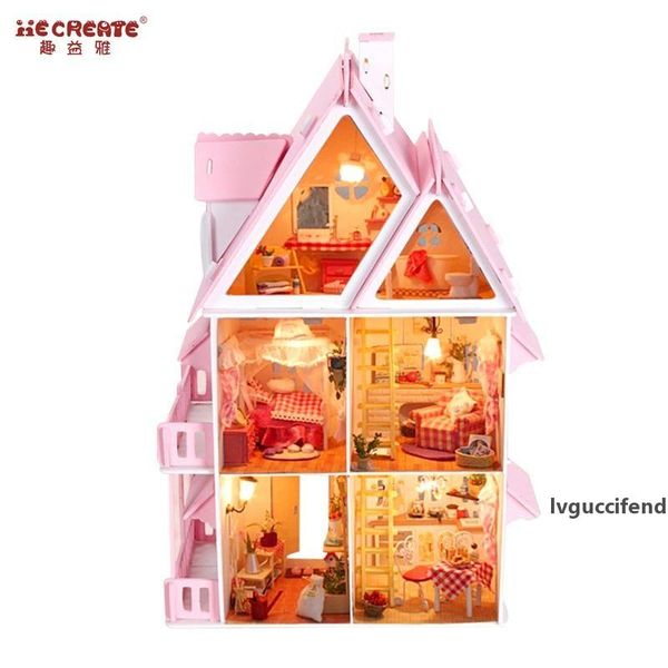 

big size three layer diy doll house large wooden doll houses miniature dollhouse furniture kit birthday gift toys for children t200116