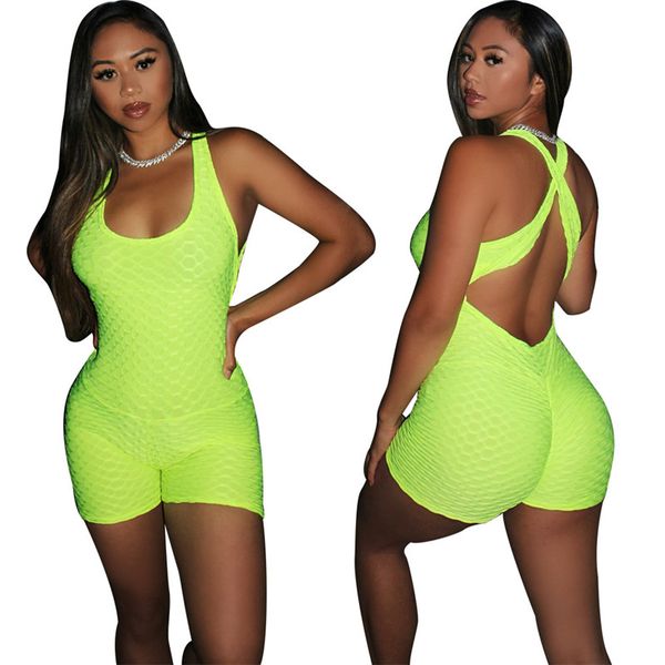 

women bodysuit jumpsuits rompers girls one piece pants tank vest back cross halter shorts skinny onesies party outfits cz72801, White