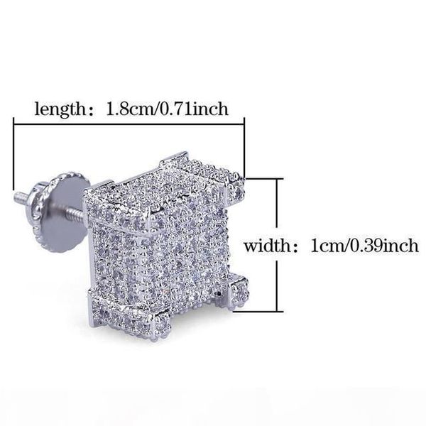 

r hip hop iced out 14k gold plated stud earrings square micro -mosaic zircon earrings for men women party gifts, Golden;silver