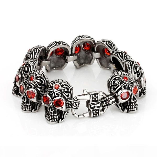 

личность высокого качества vintage титан стал череп рубиновых цепей браслета браслеты brace кружево мужского punk ювелирных изделия, Golden;silver