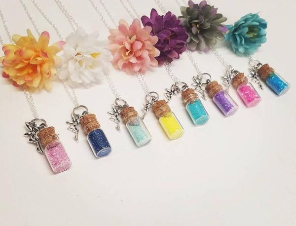 

girls necklace, pixie dust, charm necklace, custom color kids jewelry, flower girl fairy dust, Silver