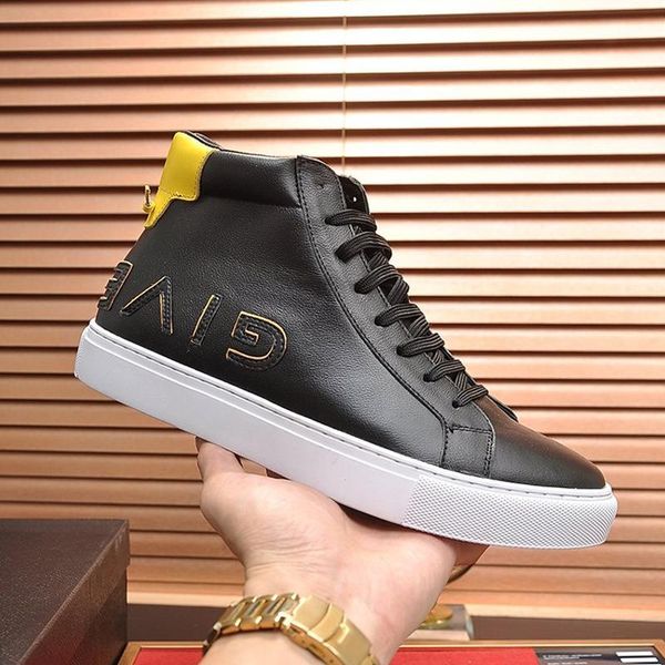 

high reverse sneakers in leather men boots outdoor walking vintage shoes lace -up plus size sports men shoes with origi, Black