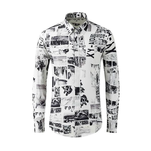 

men's shirts cotton spring fashion long sleeve print famous personality flowers size  l xl xxl xxxl 4xl, White;black