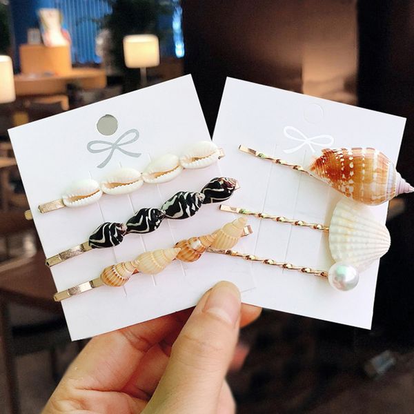 

2/3pcs/set new women hairpins shell conch pearl hairpin set headband barrettes girl party fashion hair accessories, Golden;silver