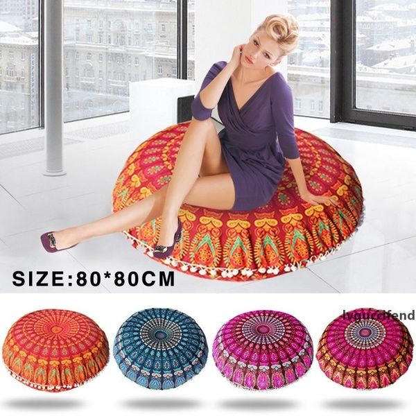 

large 80cm mandala flower floor pillow cover ornament round bohemian meditation cushion cases peacock feather colorful covers