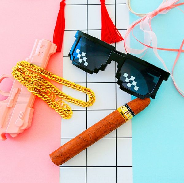 

idxpm personalized imitation domineering gold chain necklace glasses accessories accessories ornament cigar toy big brother glasses loading, White;black