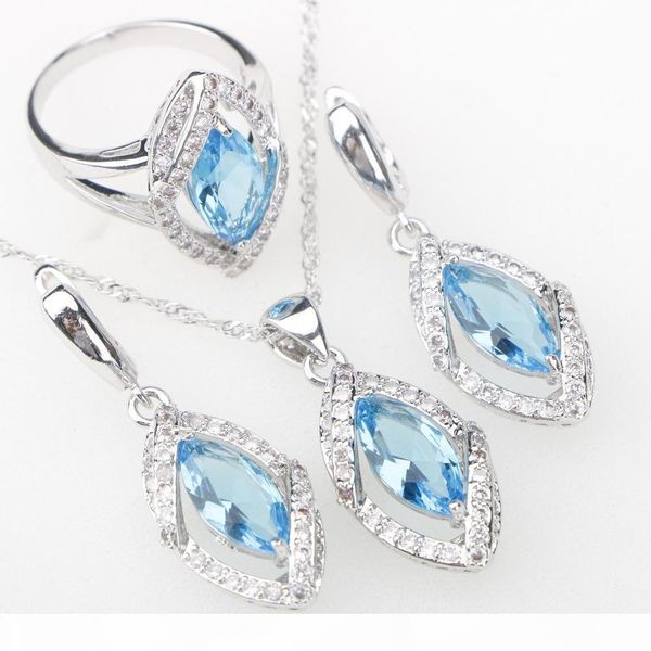 

sky blue cz еѬебѬо 925 бижђеѬи комплек eyes ожеѬеле кола еѬги камнми женкие, Silver